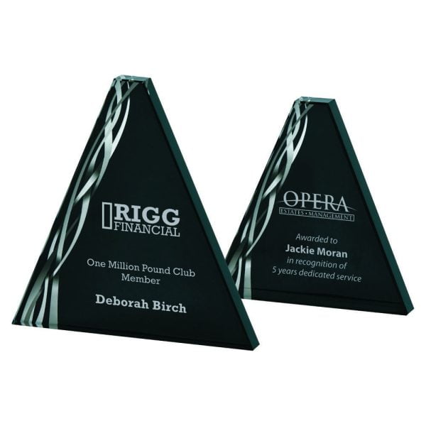 Triangular Silver Glass Award - Black Background